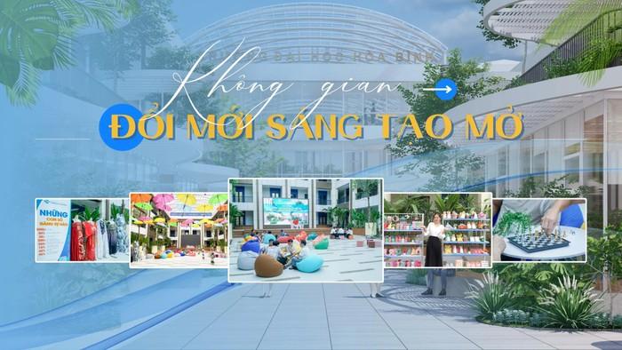 Toàn cảnh không gian đổi mới sáng tạo mở của Đại học Hòa Bình.