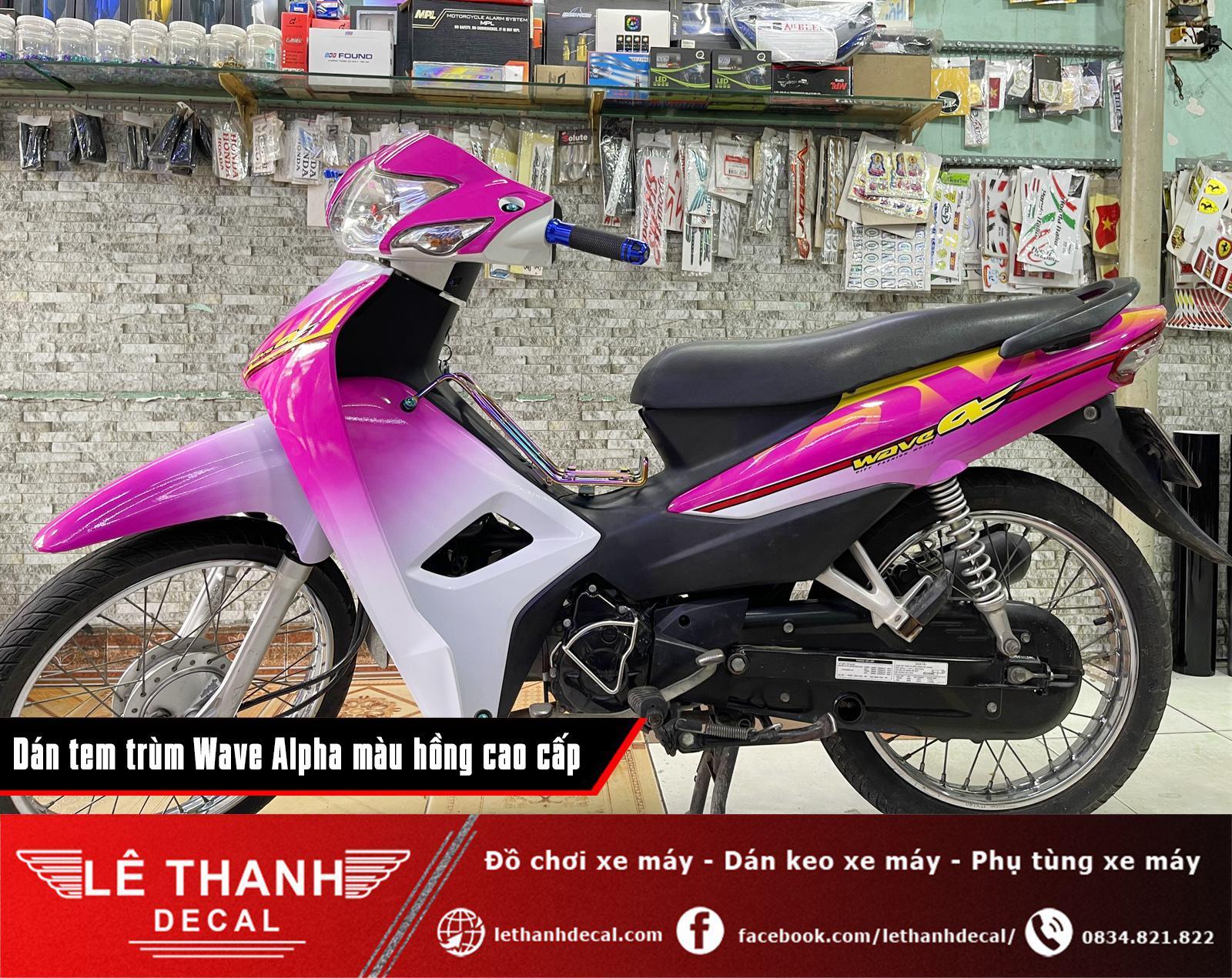 Tem dán xe Honda Wave Alpha 110cc màu hồng trùm