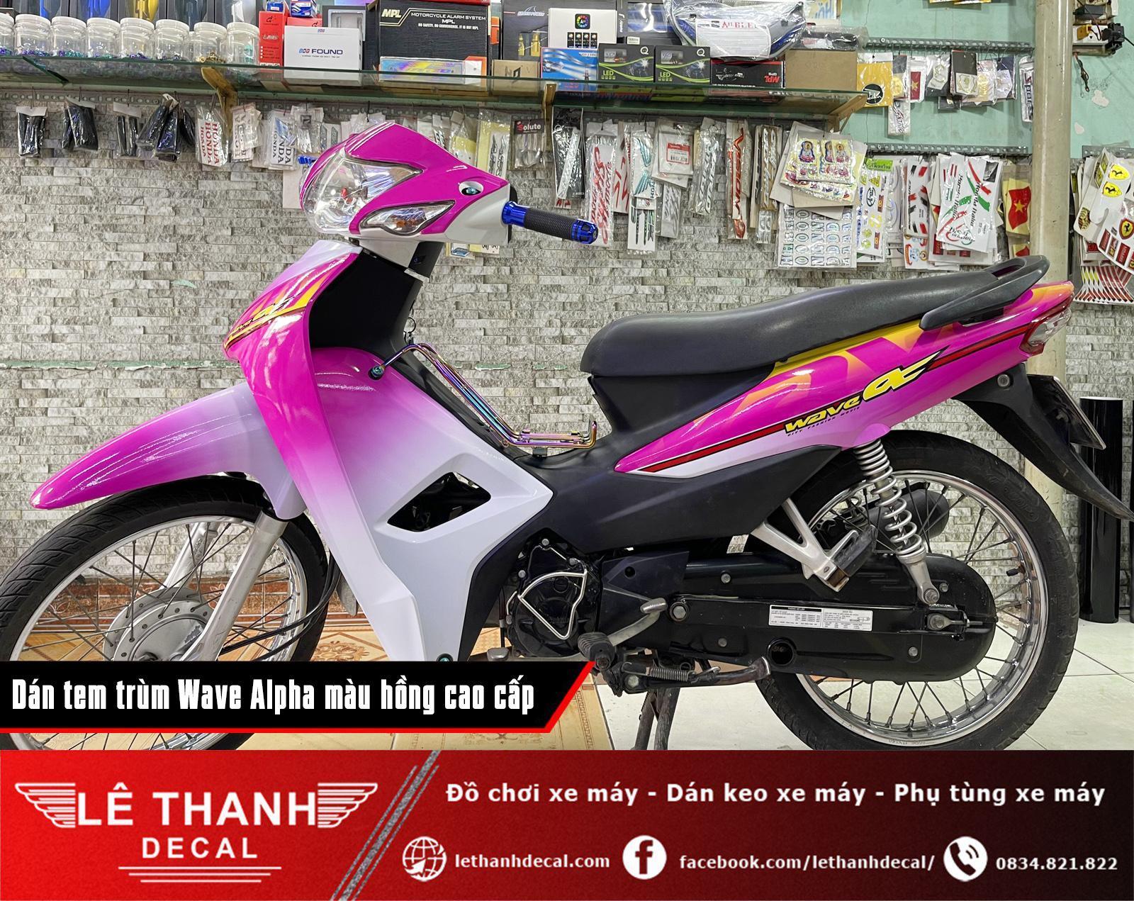 Tem dán xe Honda Wave Alpha 110cc màu hồng trùm