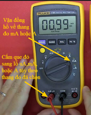 Dùng đồng hồ vạn năng để đo dòng điện 