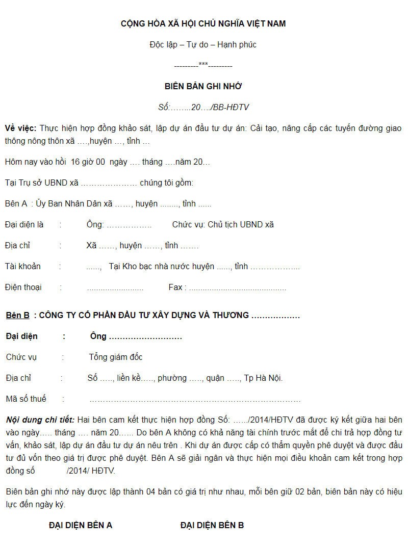 Hình ảnh mẫu MOU xây dựng