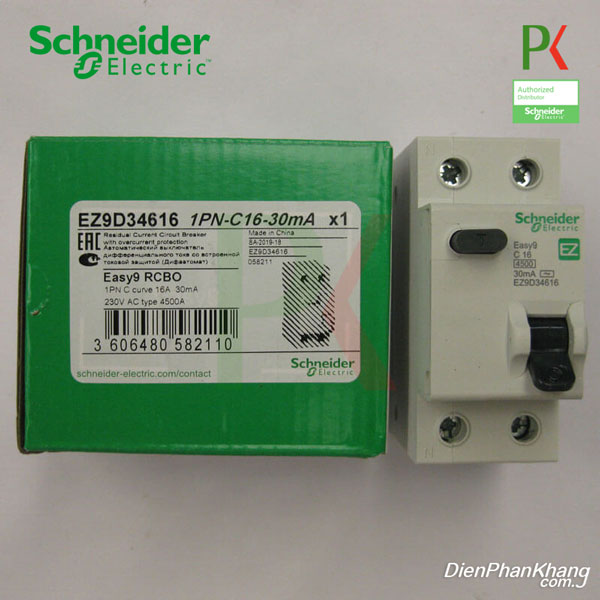 EZ9D34616 APTOMAT RCBO RÒ RỈ HIỆN TẠI 1P+N 16A 30MA