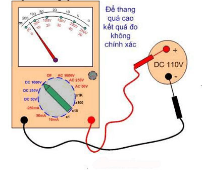 Để thang đo vạn năng VOM quá cao