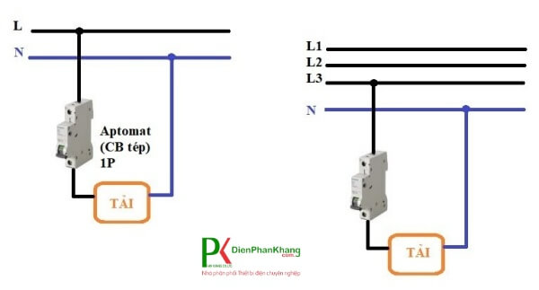 Sơ đồ đấu dây Aptomat 1 pha 1 cực