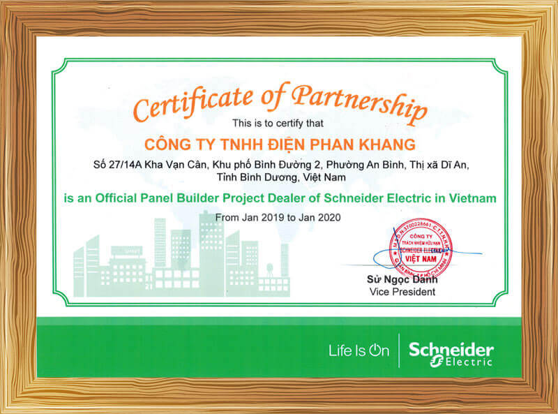Chứng chỉ Nhà phân phối Thiết bị Điện Công nghiệp Schneider